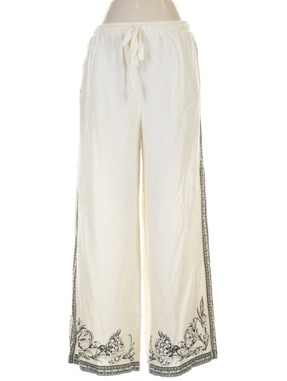Max Studio Linen Blend Wide Leg Pants, XL, Cream & Blue